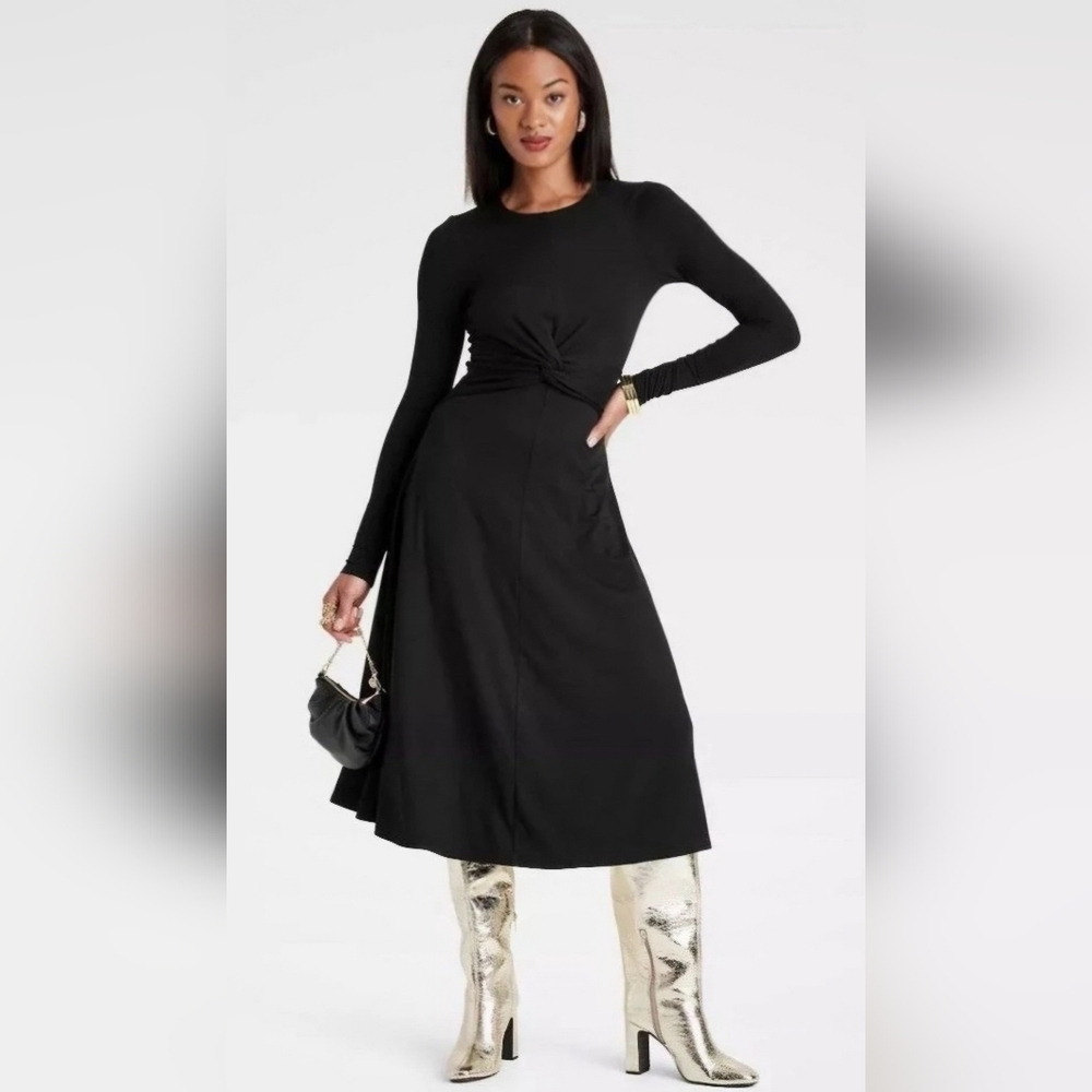 a new day Twist Front Long Sleeve Dress in Black